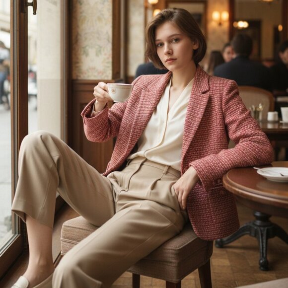 Chanel 2017 Tweed Jacket Women’s Red Pink Wool Silk Lined Blazer Size FR 40 US 8 - Picture 2 of 16